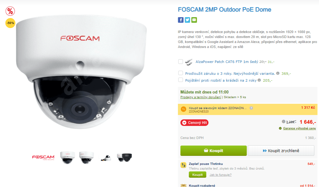 Bezpečnostní kamera Foscam, noční vidění
