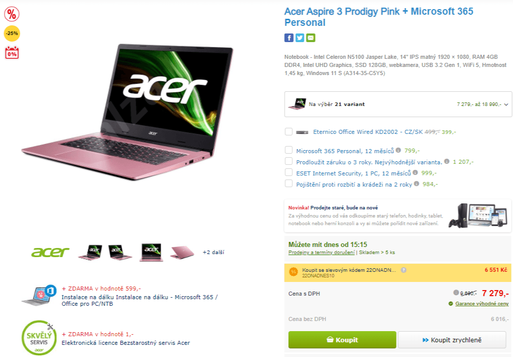 Acer, 2,8GHz, 4GB RAM, SSD, 14"