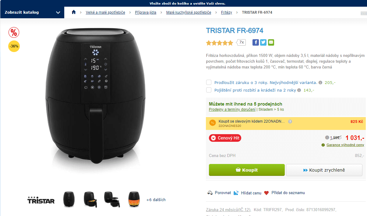 Horkovzdušná fritéza Tristar, 3,5 l, 1500W