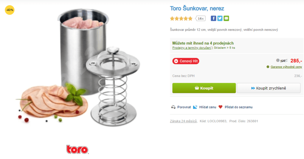 Nerezový šunkovar Toro 