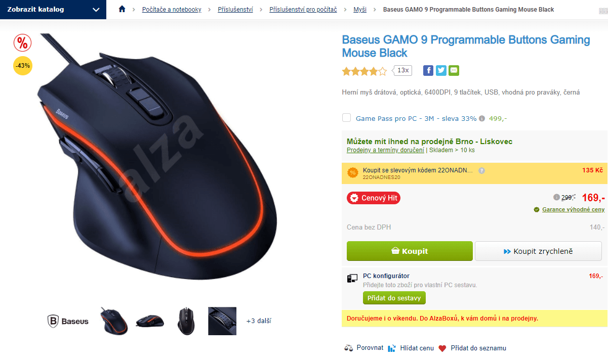 Herní myš Baseus GAMO 9, optická