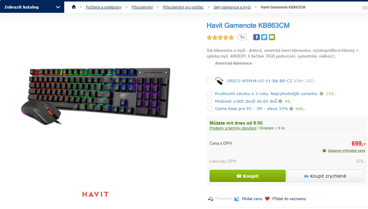 Set herní klávesnice a myši Havit