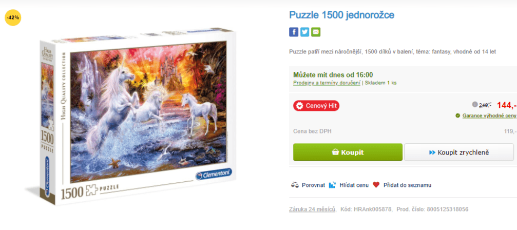 Puzzle Clementoni jednorožci, 1500 dílů