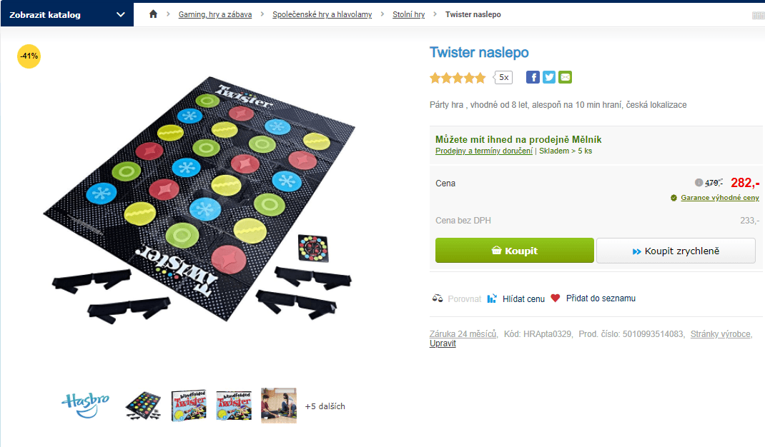 Párty hra Twister naslepo, od 8 let