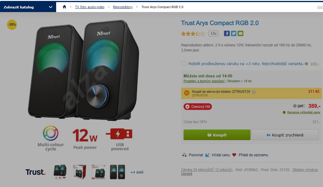 Repro pro PC Trust Arys, osvětlení