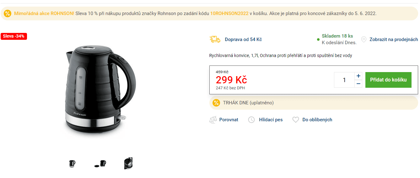 Rychlovarná konvice Rohnson, 1,7 l