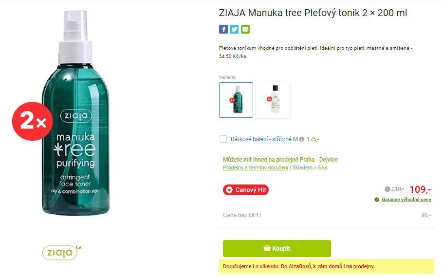 ZIAJA Manuka tree Pleťový tonik 2 × 200 ml