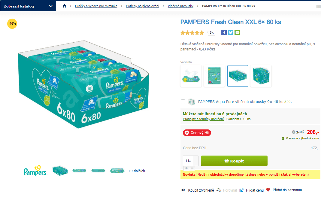 Vlhčené ubrousky Pampers 6x80ks