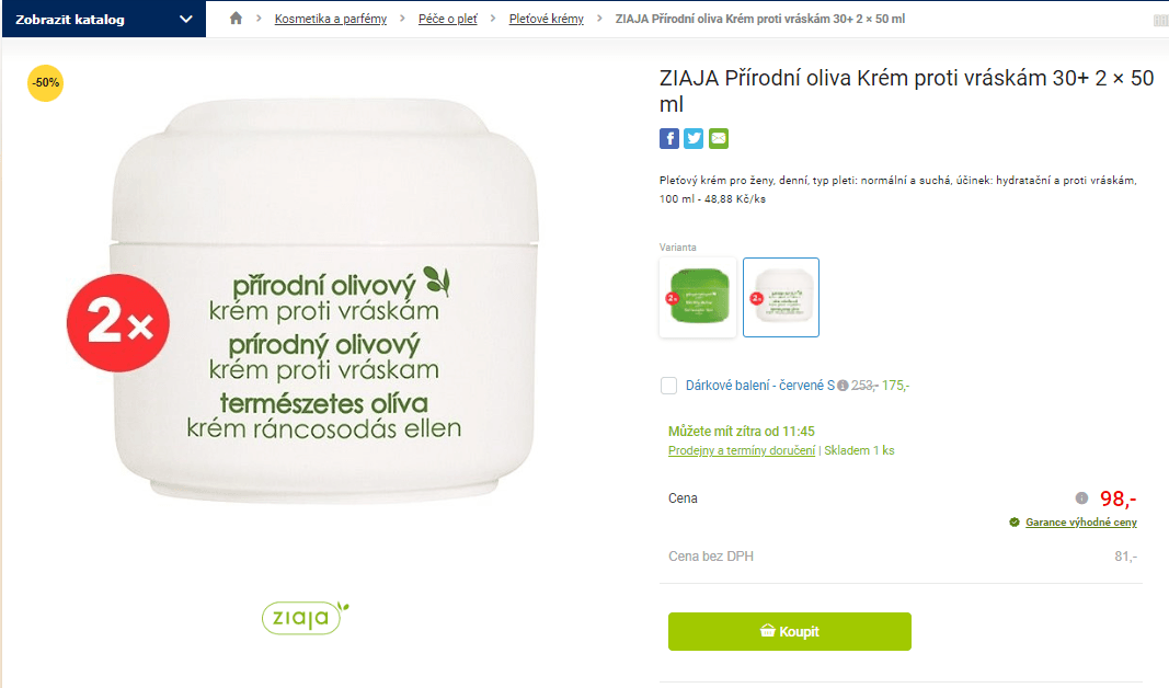 Krém proti vráskám Ziaja 30+ 2×50 ml