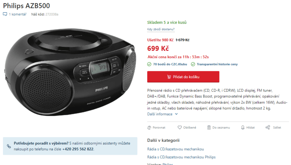 Rádio s CD přehrávačem Philips, DAB+
