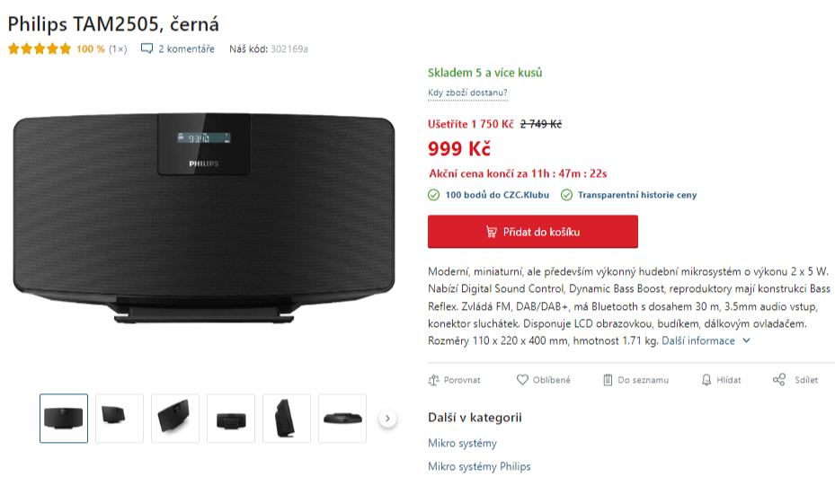 Mikrosystém Philips, BT, DAB+, 10W