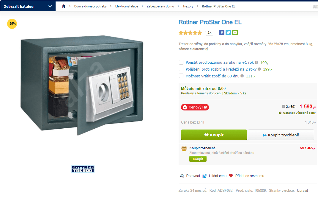 Trezor Rottner ProStar One EL 36×35×28 cm