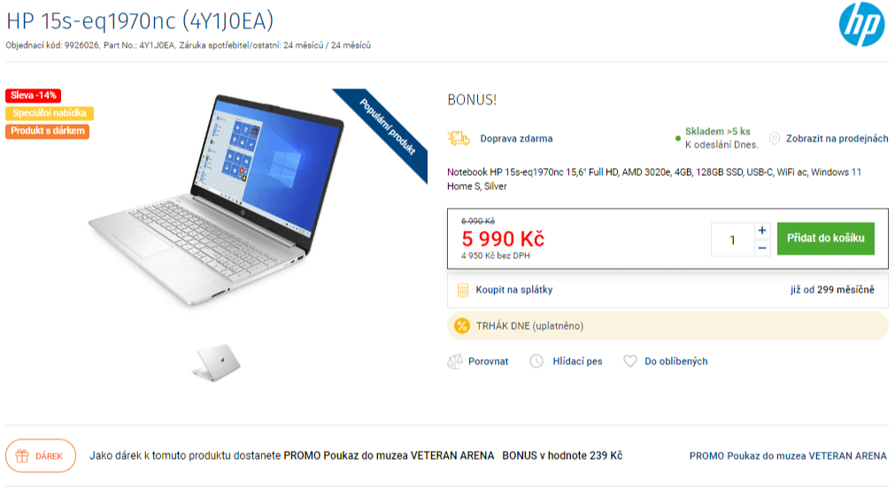 HP, 2,6GHz, 4GB RAM, 15,6", SSD
