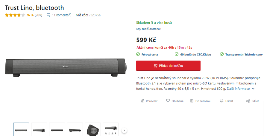 BT soundbar Trust Lino, 20W