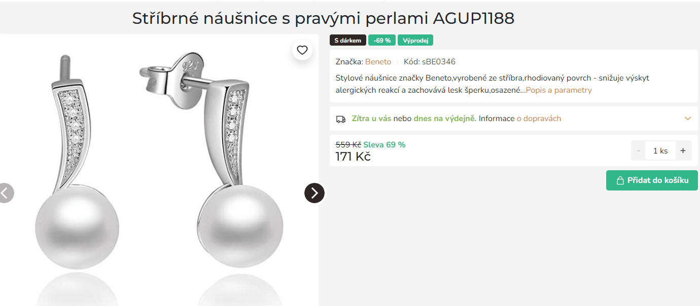 Stříbrné náušnice Beneto s pravou perlou