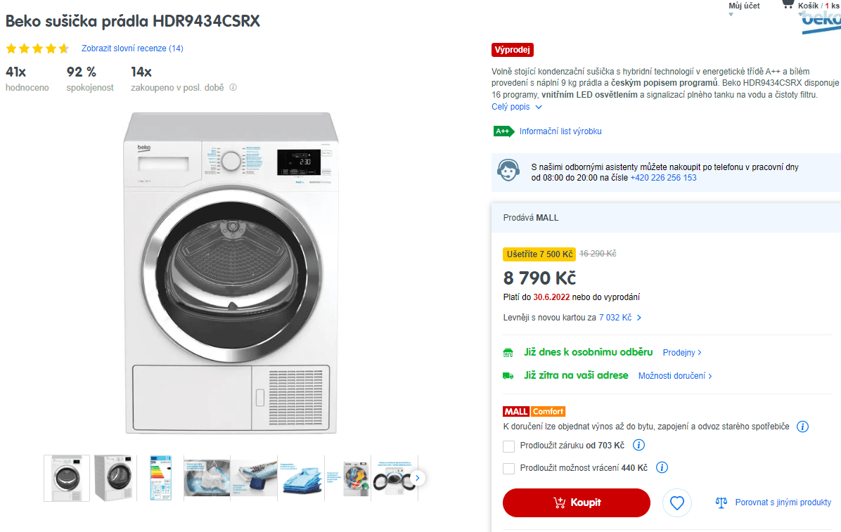 Kond. sušička Beko, A++, 9 kg, 16 prog
