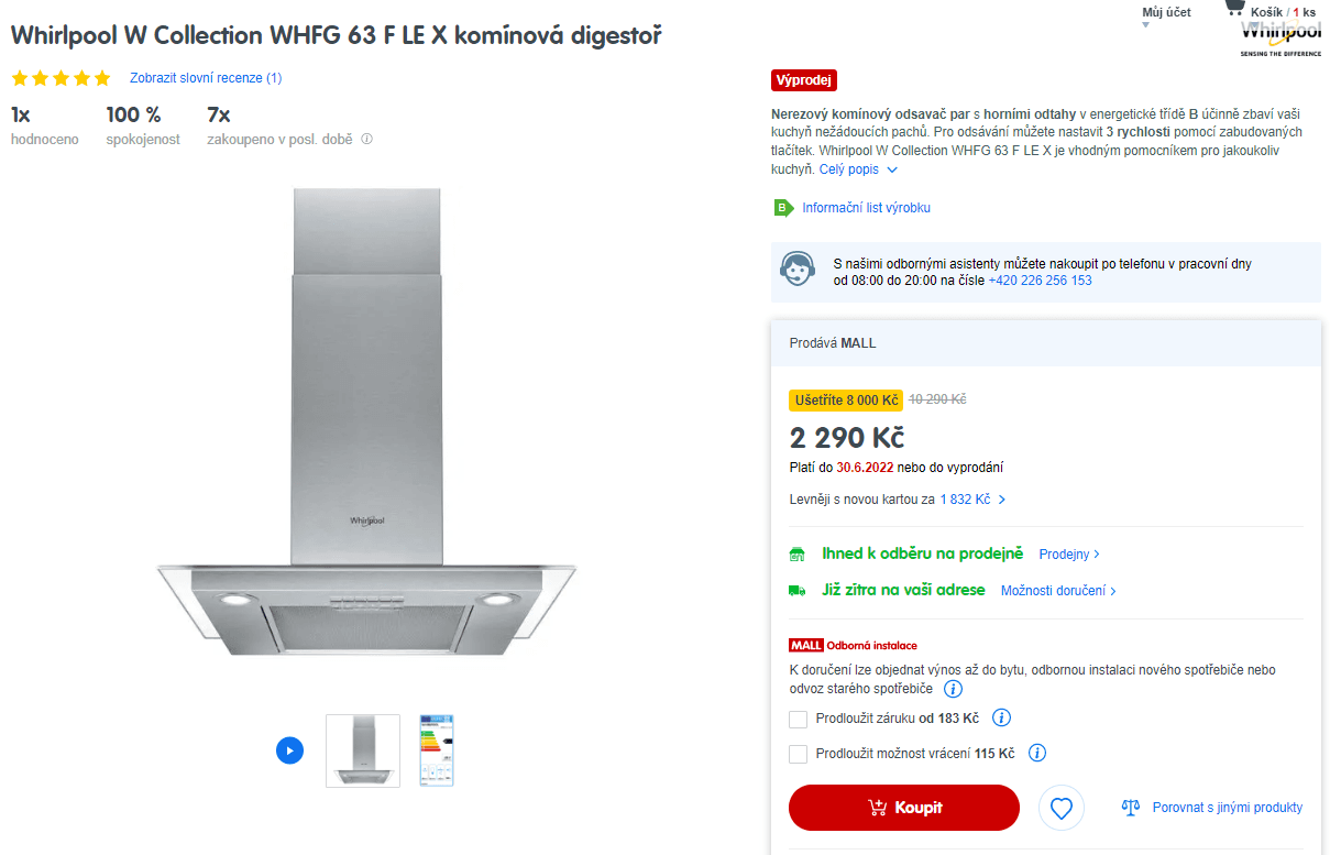 Komínová digestoř Whirlpool, 713, recirkulace