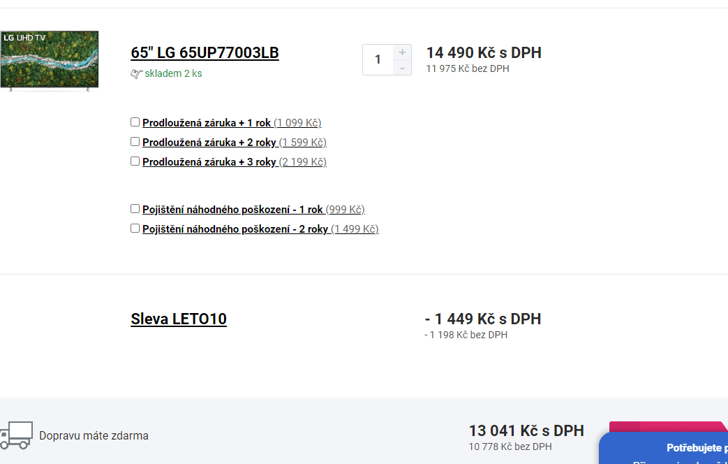 4K Smart TV, HDR, 164cm, LG