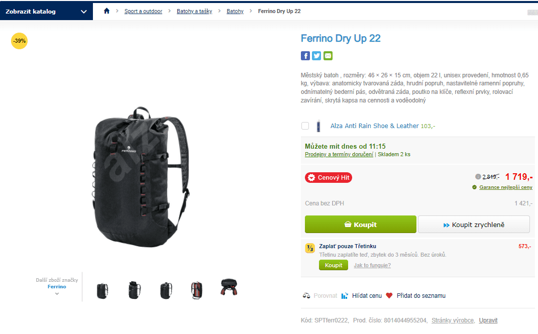 Městský batoh Ferrino Dry Up 22