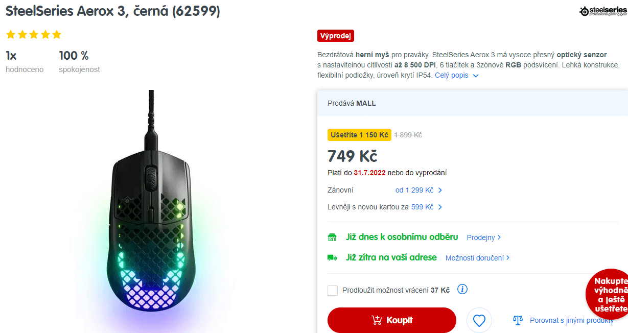 Herní myš SteelSeries Aerox 3 Snow