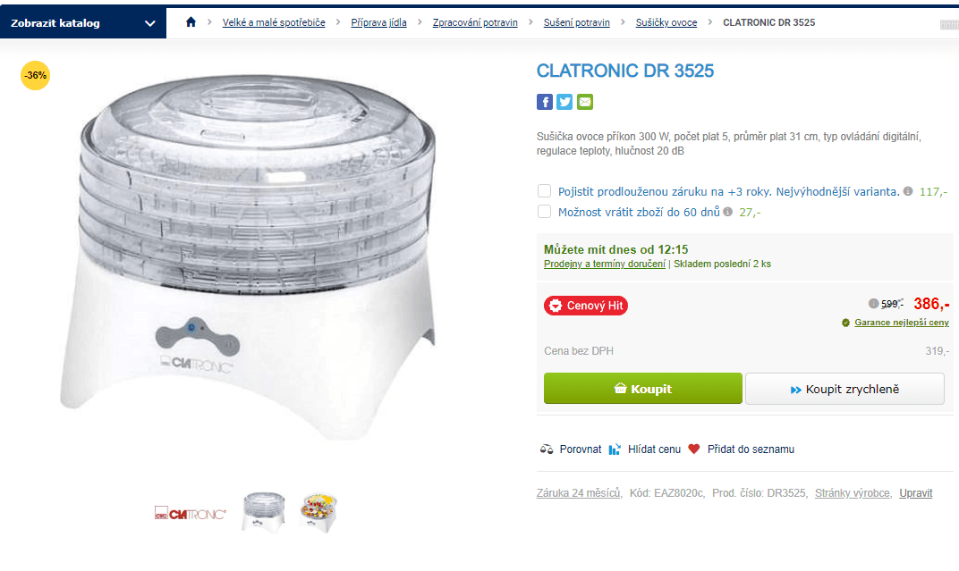 Sušička potravin Clatronic DR 3525