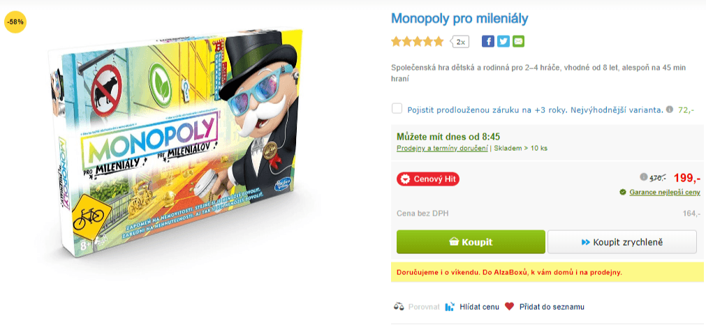 Společenská hra Monopoly pro mileniály