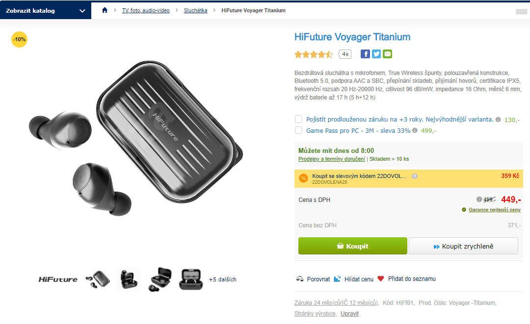 BT sluchátka HiFuture Voyager Titanium