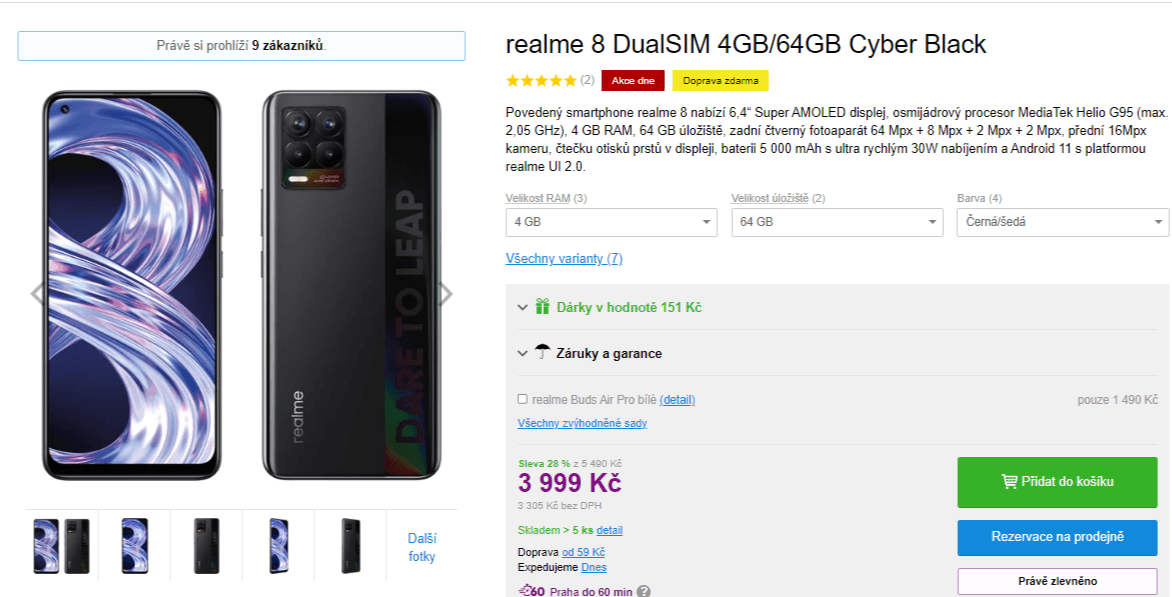 Realme, 8x 2,05GHz, 4GB RAM, NFC, 6,4"