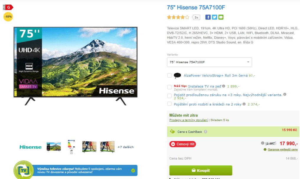 4K Smart TV, 191cm, HDR, Hisense