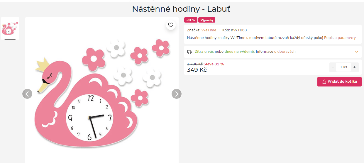 Dětské nástěnné hodiny WeTime Labuť