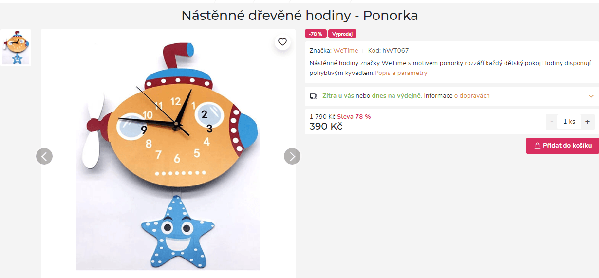 Dětské nástěnné hodiny WeTime Ponorka
