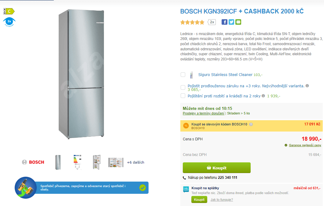 Komb. lednice Bosch, C, 103/260l, TNF
