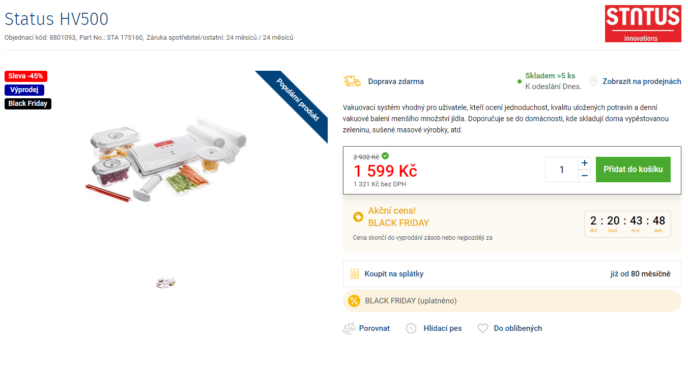 Vakuovací systém Status HV500