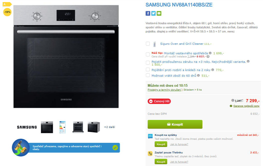 Vestavná trouba Samsung, 68l., gril