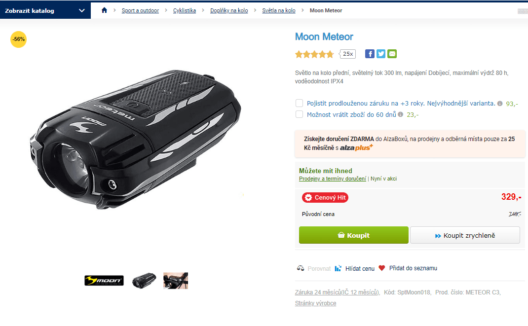 Přední světlo na kolo Moon Meteor, dobíjecí
