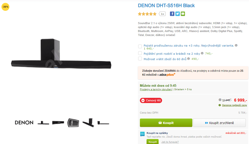Soundbar Denon, 250W, subwoofer