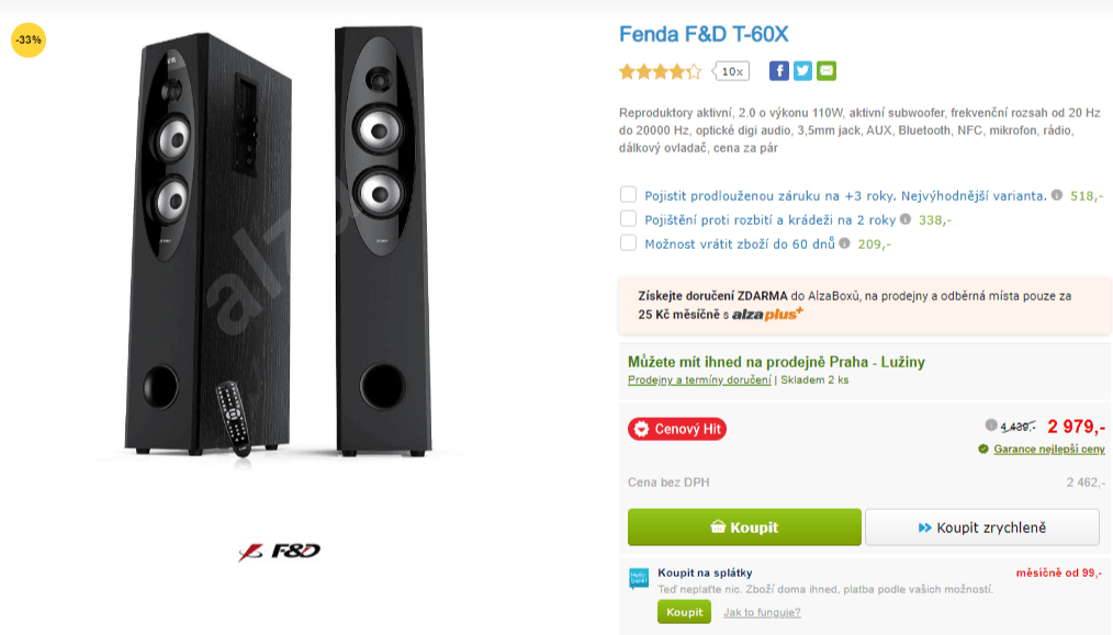 Sloupové repro Fenda, 110W, BT, NFC, FM