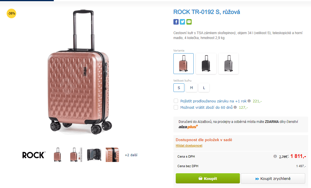 Cestovní kufr Rock Allure, skořepina, 34 l
