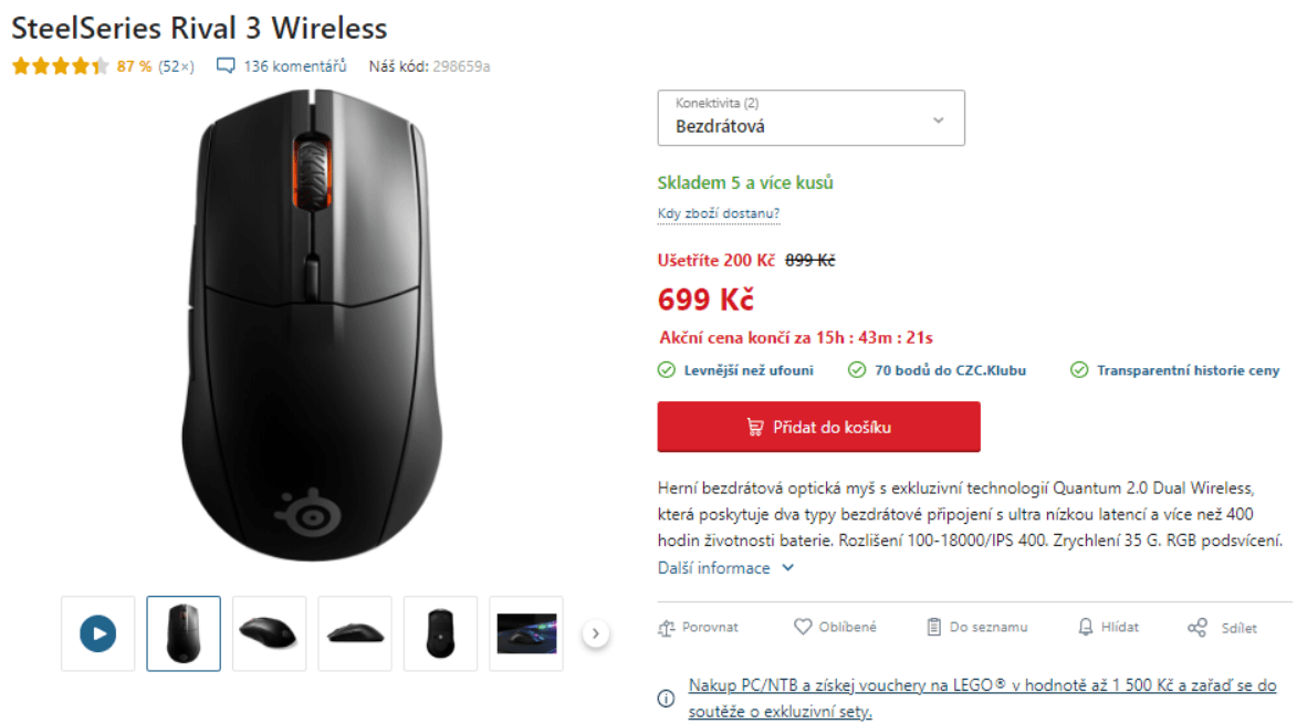 BT herní myš SteelSeries Rival 3
