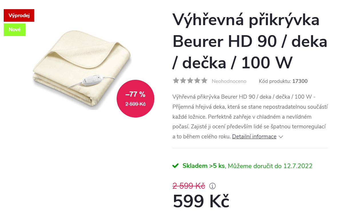 Výhřevná deka Beurer HD 90, 180x130 cm