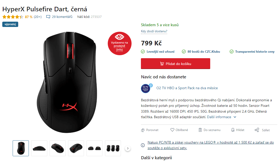 Bezdrátová herní myš HyperX Pulsefire