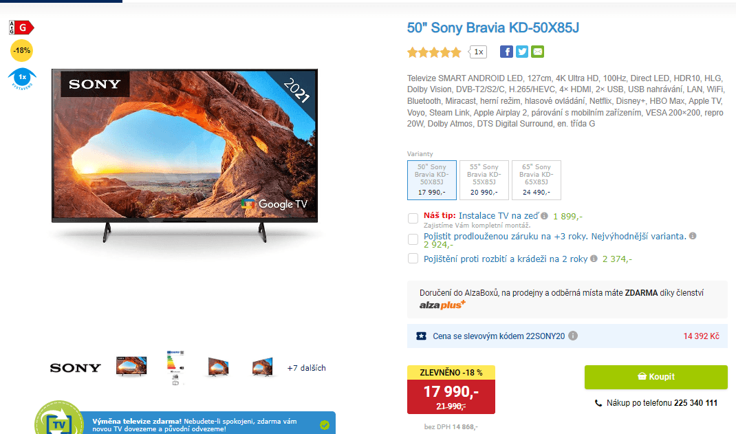 Smart TV Sony Bravia KD-50X85J