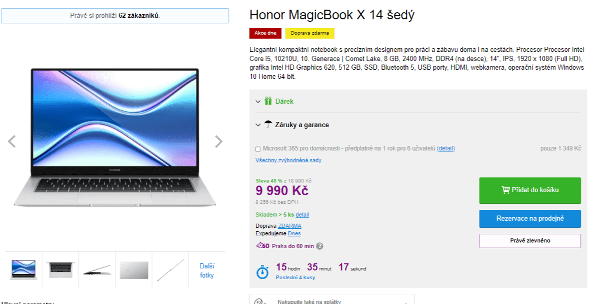 Ntb Honor, i5, 4,2GHz, 8GB RAM, SSD, 1,38kg