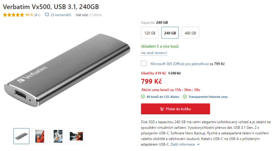 Externí SSD disk Verbatim, 240GB