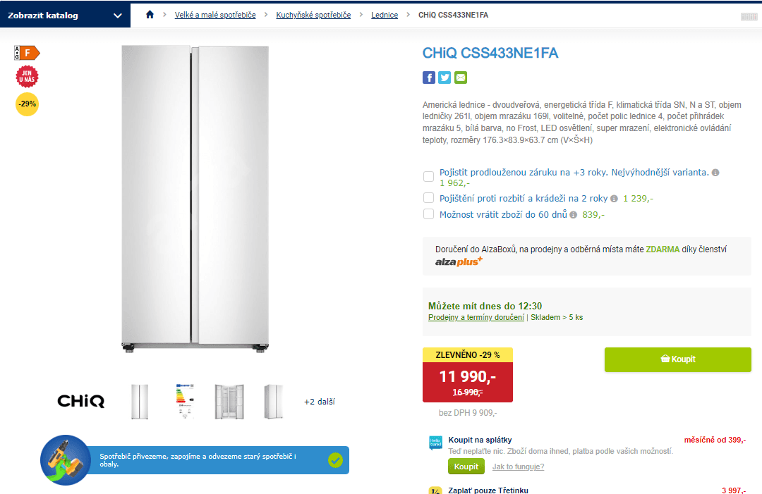 Americká lednice CHiQ, 430 l, NF