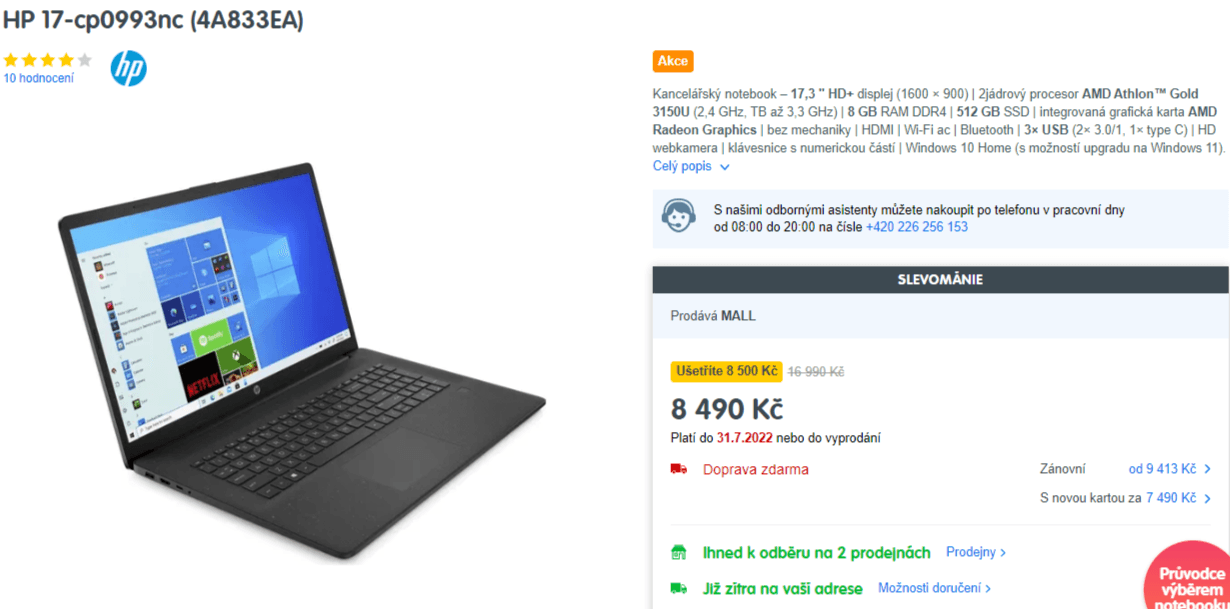 HP, 3,3GHz, 8GB RAM, SSD, 17,3"