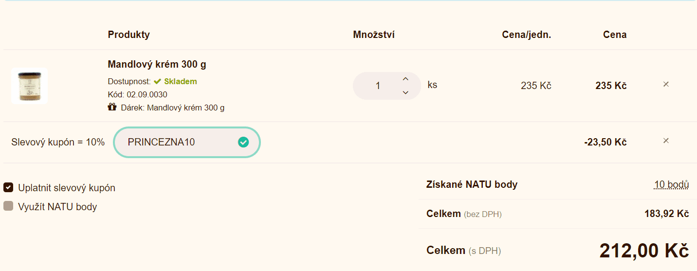 Mandlové krémy 1+1 zdarma 