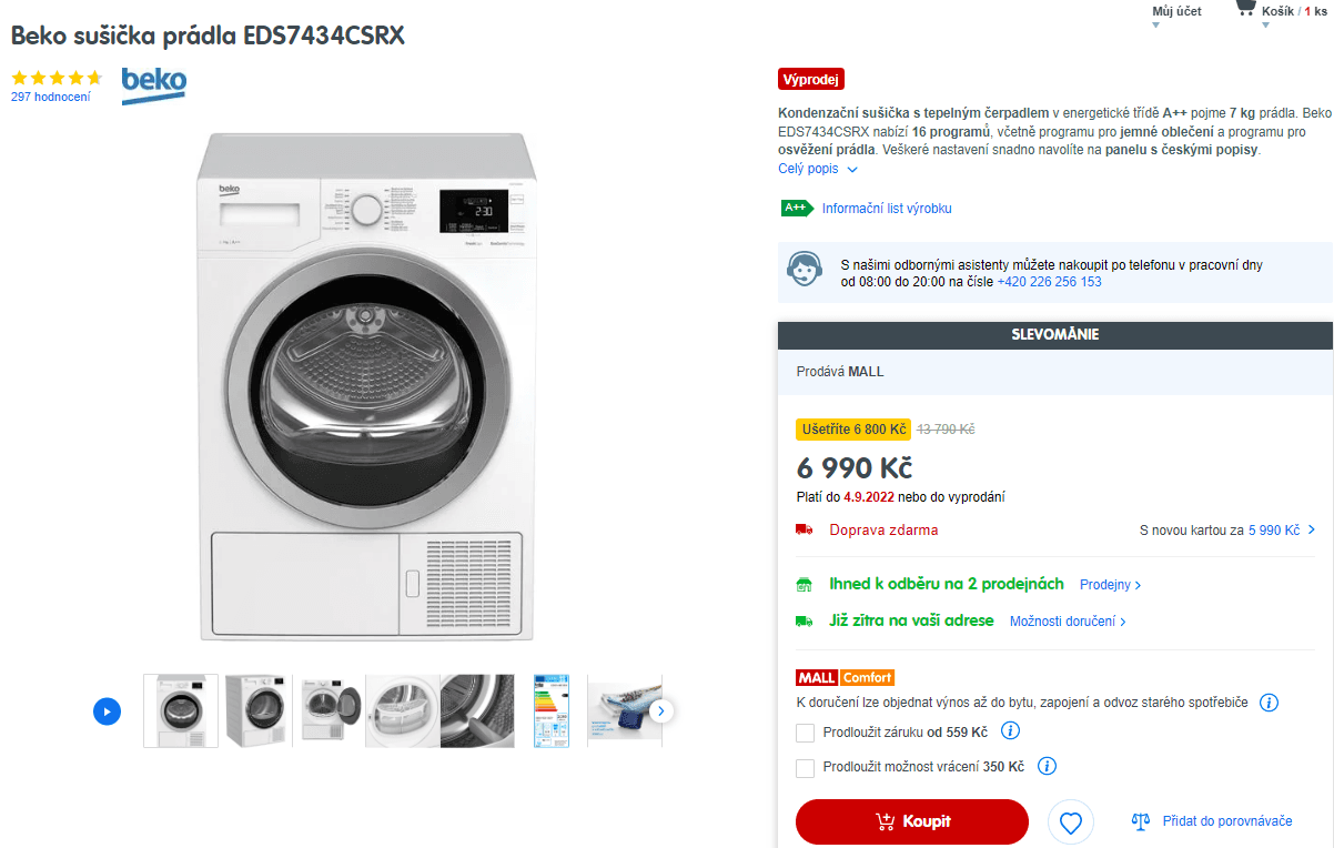 Kondenzační sušička Beko, A++, 7 kg