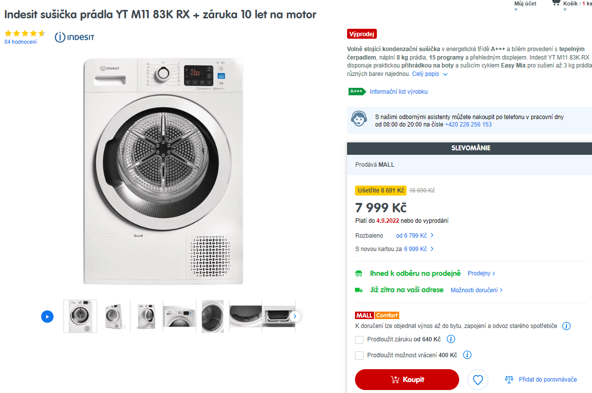 Sušička prádla Indesit, A++, 8 kg