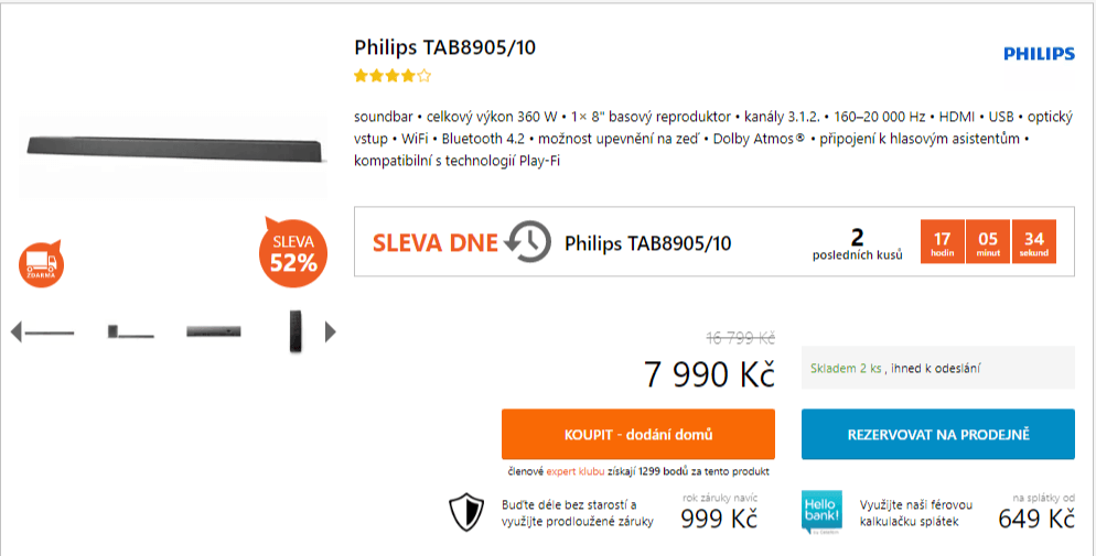 Soundbar Philips, 3.1.2., subwoofer, 600W, Atmos